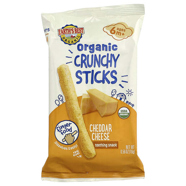 Earth's Best, Organic Crunchy Sticks, 6+ Months, Cheddar Cheese, 0.56 oz (16 g)