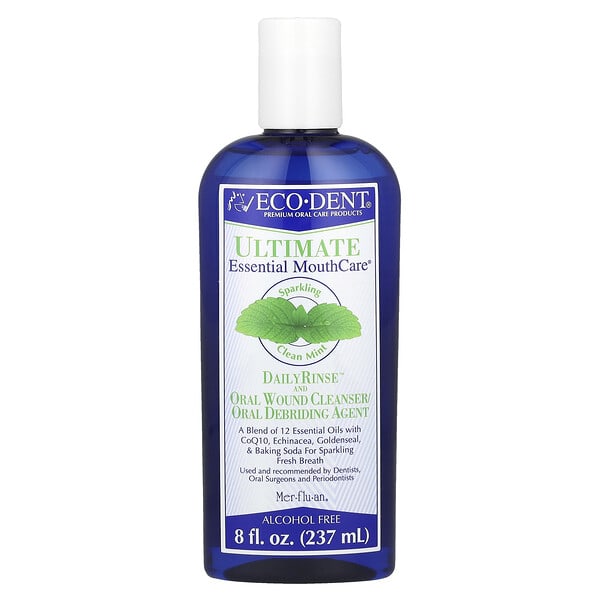 Eco-Dent, Ultimate Essential MouthCare®, DailyRinse™ & Oral Wound Cleanser/Debriding Agent, спиртгүй, Sparkling Clean Mint, 8 fl oz (237 ml)