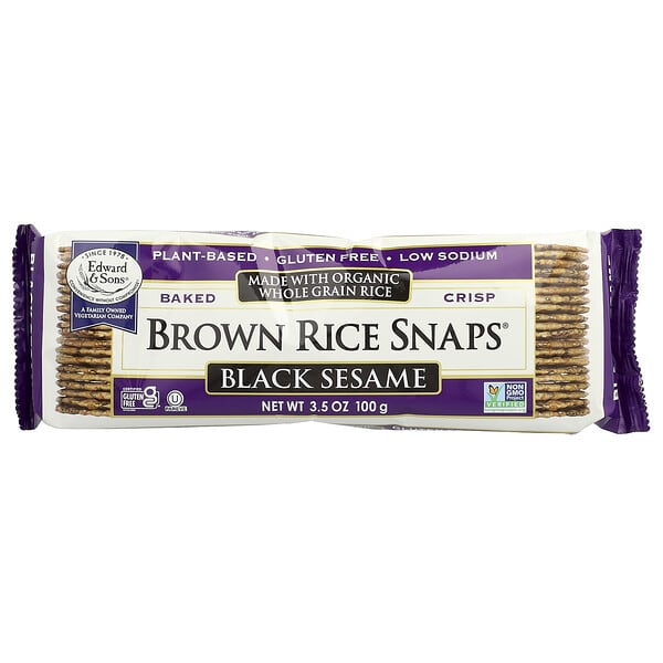 Edward & Sons, Baked Crisp Brown Rice Snaps®, Black Sesame, 3.5 oz (100 g)