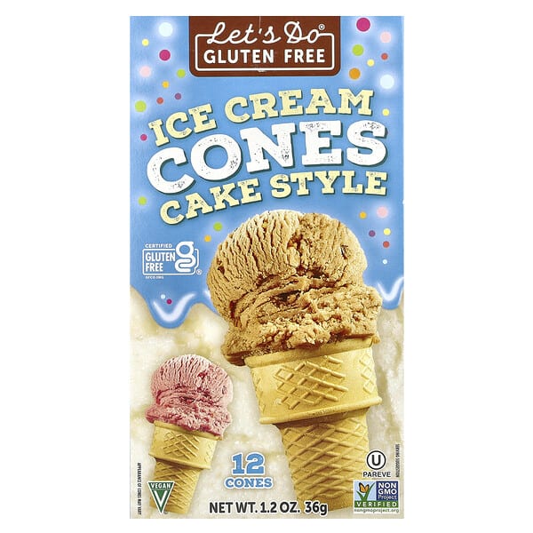 Let's Do Organic, Let's Do® Gluten Free, Ice Cream Cones, Cake Style, 12 Cones, 1.2 oz (36 g)
