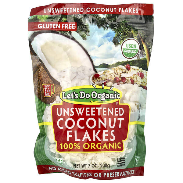 Let's Do Organic, Let's Do Organic®, 100% Organic Unsweetened Coconut Flakes, 7 oz (200 g)