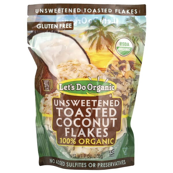 Let's Do Organic, Let's Do Organic, 100% Organic Unsweetened Toasted Coconut Flakes, 7 oz (200 g)