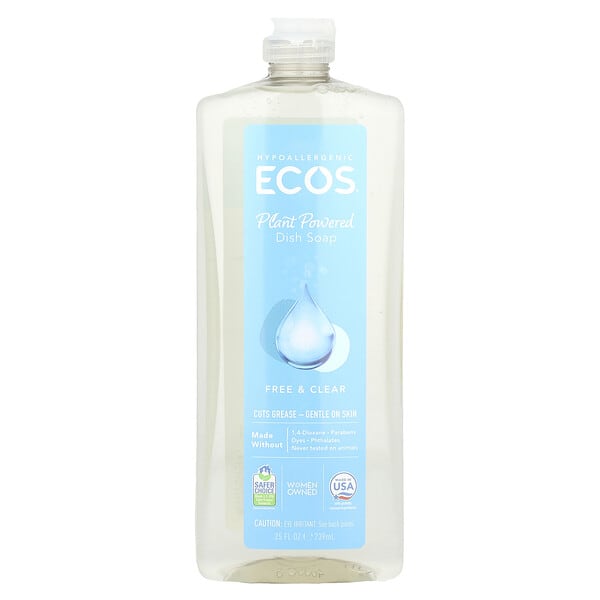 Earth Friendly Products, Ecos®, Plant Powered Dish Soap, Free & Clear, 25 fl oz (739 ml)