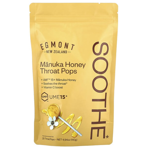 Egmont Honey, Manuka Honey Throat Pops, UMF™ 15+, 20 Throat Pops, 4.94 oz (140 g)