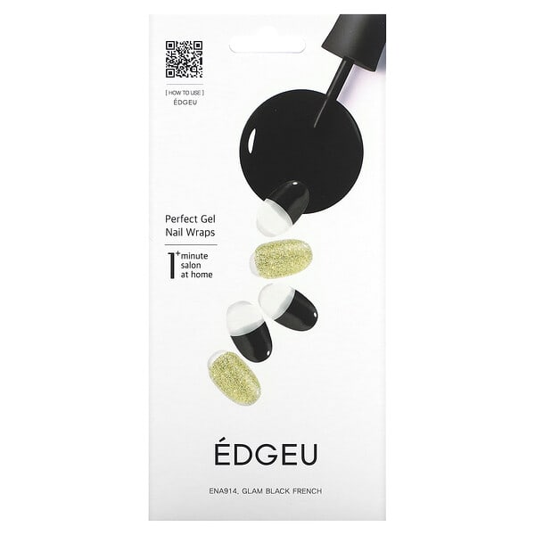 Edgeu, Perfect Gel Nail Wraps, ENA 914 Glam Black French, 19 Piece Set (Discontinued Item)