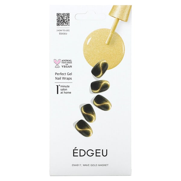 Edgeu, Perfect Gel Nail Wraps, ENA 917 Wave Gold Magnet, 19 Piece Set (Discontinued Item)