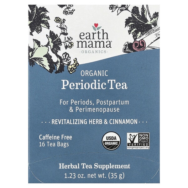 Earth Mama, органикs, Organic Periodic Tea, Revitalizing Herb & Cinnamon, Caffeine Free, 16 Tea Bags, 1.23 oz (35 g)