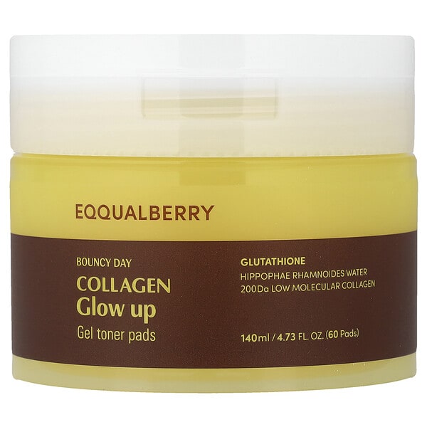 EQQUALBERRY, Bouncy Day, Collagen Glow Up, Gel Toner Pads, 60 Pads