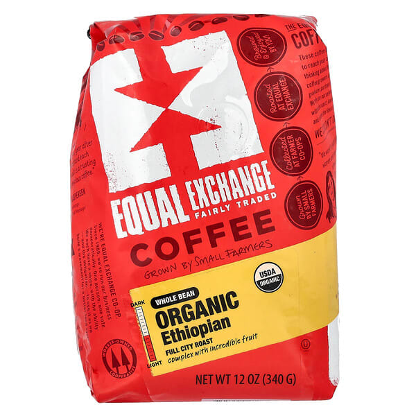 Equal Exchange, Organic Ethiopian Coffee, бүтэн Bean, Full City Roast, 12 oz (340 g)