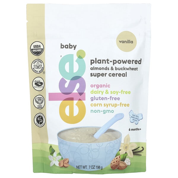 Else, Нярайн, Plant-Powered Almonds & Buckwheat Super Cereal, 6+ Months, Vanilla, 7 oz (198 g)