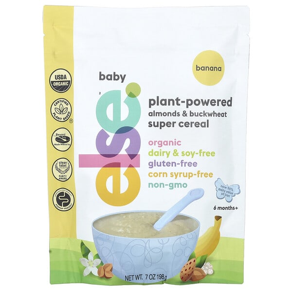 Else, Нярайн, Plant-Powered Almonds & Buckwheat Super Cereal, 6 Months+, Banana, 7 oz (198 g)
