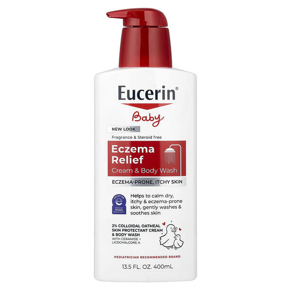Eucerin, Нярайн, Eczema Relief Cream & Body Wash, Fragrance Free, 13.5 fl oz (400 ml)