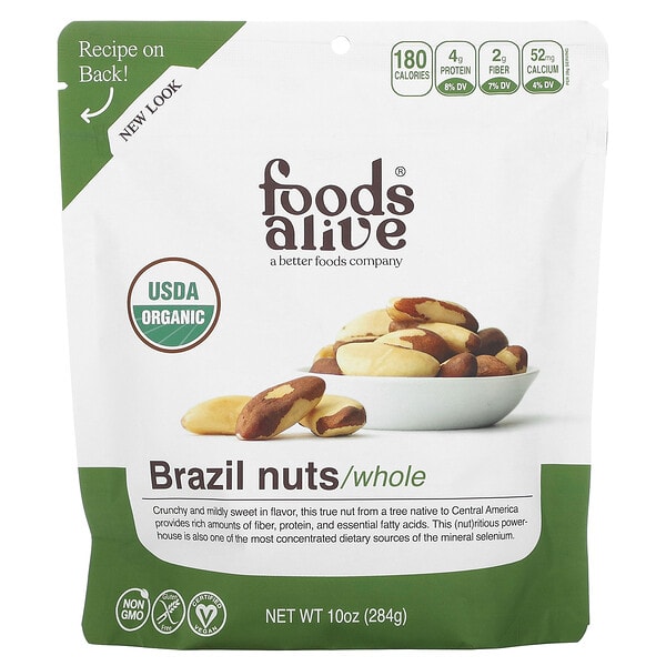 Foods Alive, Organic Brazil Nuts, бүтэн, 10 oz (284 g)