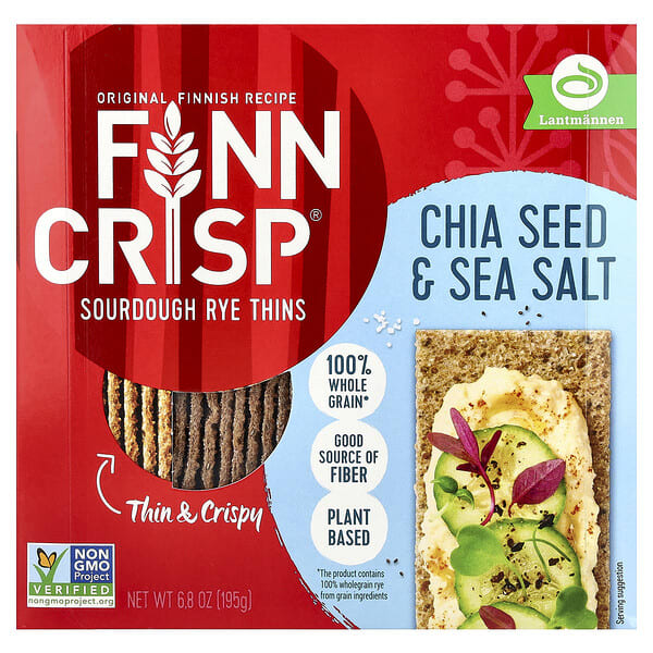 Finn Crisp, Sourdough Rye Thins, Chia Seed & Sea Salt, 6.8 oz (195 g)