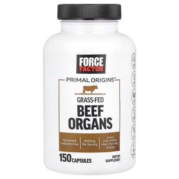 Force Factor, Primal Origins™, Grass-Fed Beef Organs, 150 капсул
