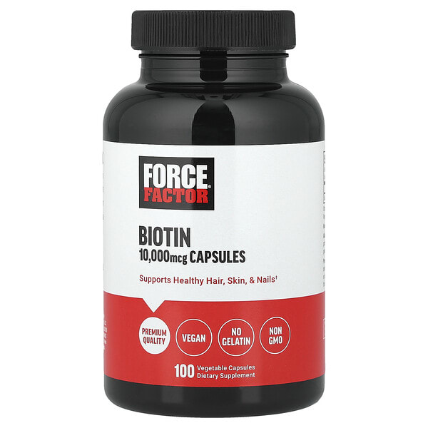 Force Factor, Биотин, 10,000 мкг, 100 ширхэг капсул