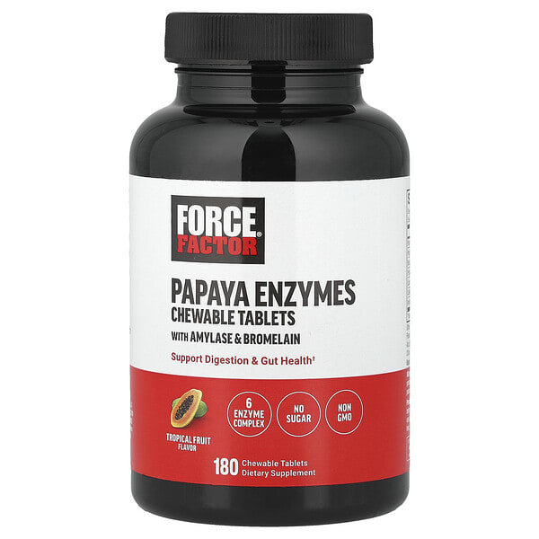 Force Factor, Papaya Фермент, Tropical жимс, 180 зажилдаг шахмал (Discontinued Item)