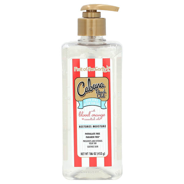 Fruit of the Earth, Cabana Beach Club, Aloe Vera After Sun Gel with Blood Orange + Essential Oils, 16 oz (453 g)