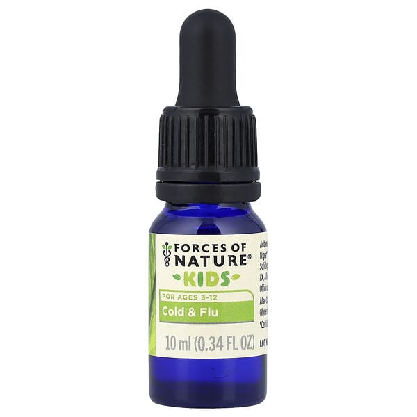 Forces of Nature, Хүүхдийн, Cold & Flu, For Ages 3-12, Organic Lemon, 0.34 fl oz (10 ml)
