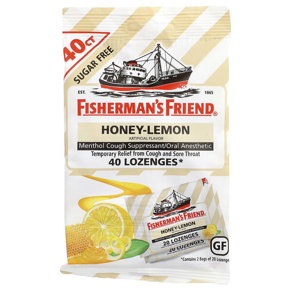 Fisherman's Friend, Menthol Cough Suppressant Oral Anesthetic Lozenges, Honey-Lemon, 40 сорох шахмал