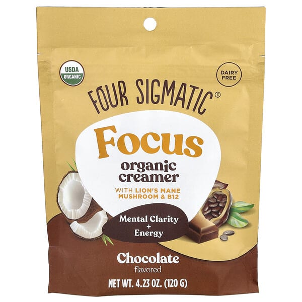 Four Sigmatic, Focus, Organic Creamer with Lion's Mane Mushroom & B12, Chocolate, 4.23 oz (120 g)