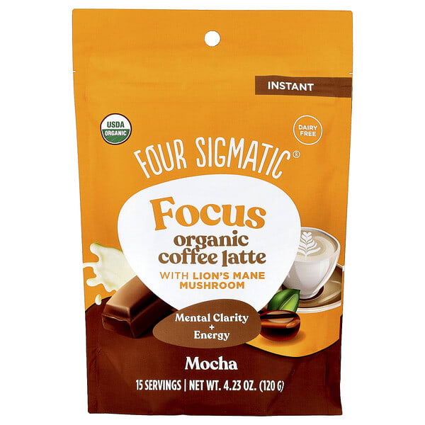 Four Sigmatic, Focus, Organic Instant Coffee Latte With Lion's Mane Mushroom, Mocha, 4.23 oz (120 g)