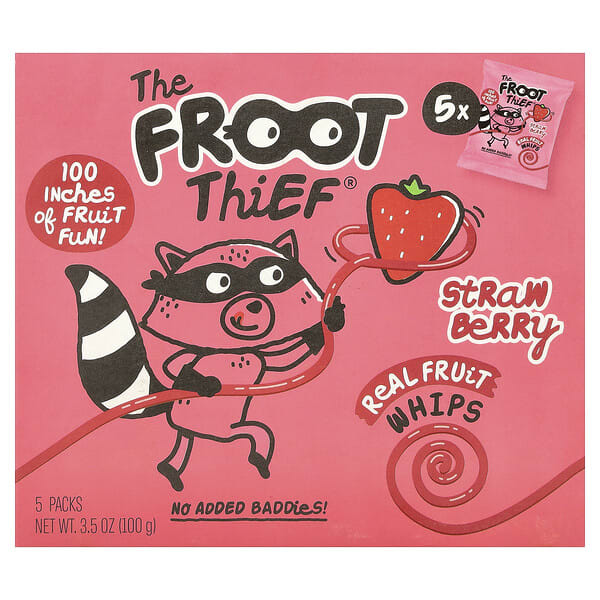 The Froot Thief, Real Fruit Whips, Strawberry, 5 Packs, 0.7 oz (20 g) тус бүр