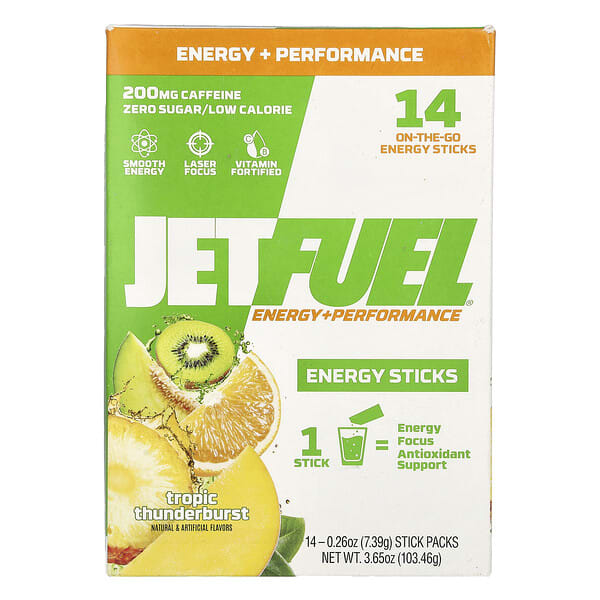 GAT, JetFuel®, Energy+Performance, Energy Sticks, Tropic Thunderburst, 14 савтай нунтаг, 0.26 oz (7.39 g) Each