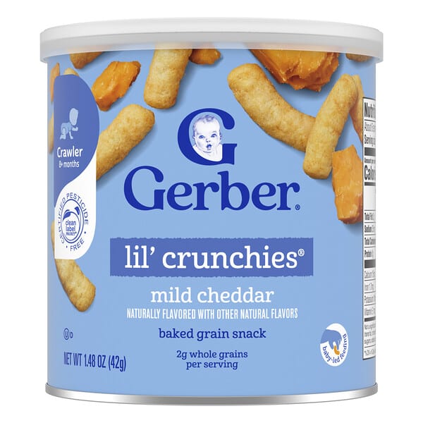 Gerber, Snacks for Baby, Lil' Crunchies®, Baked Grain Snack, 8+ Months, Mild Cheddar, 1.48 oz (42 g)