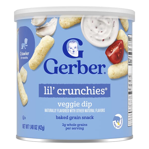 Gerber, Snacks for Baby, Lil' Crunchies®, Baked Grain Snack, 8+ Months, Veggie Dip, 1.48 oz (42 g)