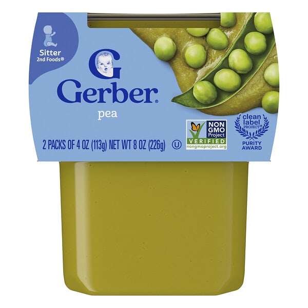 Gerber, Natural for Baby, 2nd Foods®, Pea, 2 Pack, 4 oz (113 g) Each (Discontinued Item)
