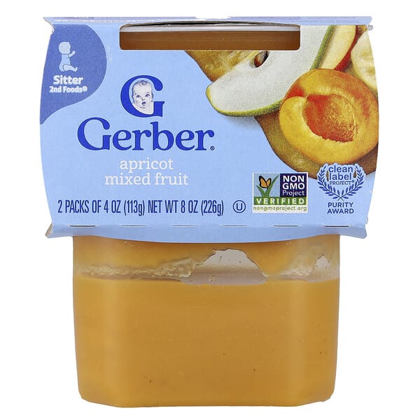 Gerber, Baby Food, 2nd Foods®, Apricot Mixed Fruit, 2 Packs, 4 oz (113 g) Each (Discontinued Item)