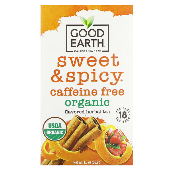 Good Earth Teas, органик Herbal Tea, Sweet & Spicy, Caffeine Free, 18 Tea Bags, 1.3 oz (36.9 g)