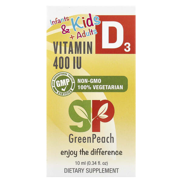 GreenPeach, Infants & Kids + Adults, Витамин D3, 400 IU, 0.34 fl oz (10 ml)