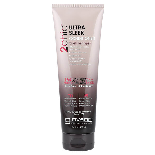 Giovanni, 2chic®, Ultra-Sleek Conditioner, For All Hair Types, Brazilian Keratin + Moroccan Argan Oil, 8.5 fl oz (250 ml)