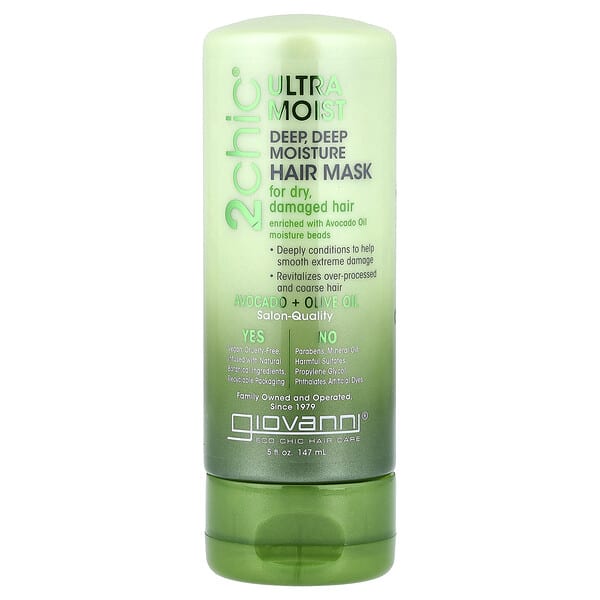 Giovanni, 2chic®, Ultra-Moist Deep Deep Moisture Hair Mask, For Dry, Damaged Hair, Avocado + Olive Oil, 5 fl oz (147 ml)