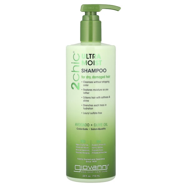 Giovanni, 2chic®, Ultra-Moist Shampoo, For Dry, Damaged Hair, Avocado + Olive Oil, 24 fl oz (710 ml)