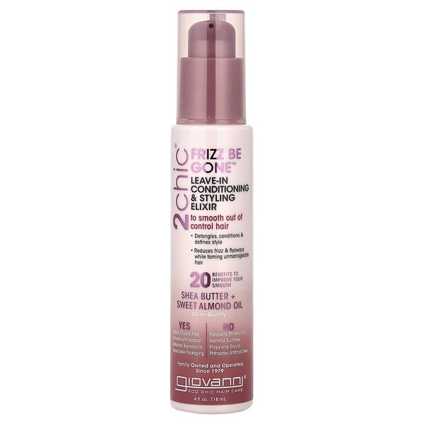 Giovanni, 2chic®, Frizz Be Gone™, Leave-In Conditioning & Styling Elixir, Shea Butter + Sweet Almond Oil, 4 fl oz (118 ml)