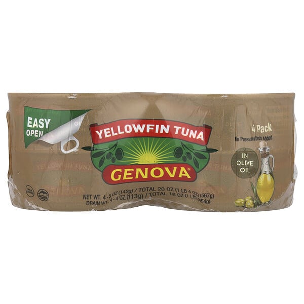 Genova, Yellowfin Tuna In Olive Oil, 4 Pack, 5 oz (142 g) Each