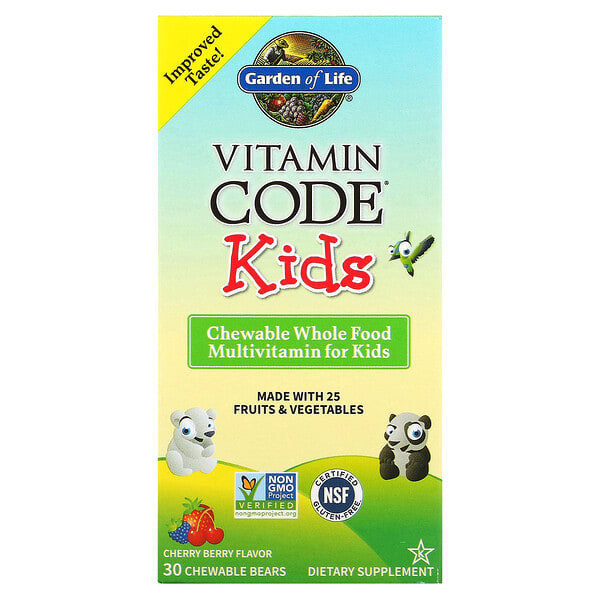 Garden of Life, Витамин Code, Хүүхдийн, зажилдаг шахмал бүтэн Food Мультивитамин, Cherry жимс, 30 зажилдаг шахмал Bears