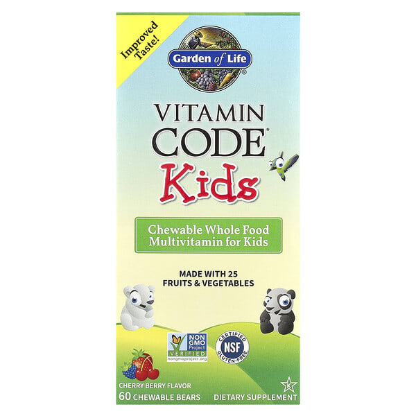 Garden of Life, Витамин Code® Хүүхдийн, зажилдаг шахмал бүтэн Food Мультивитамин, Cherry жимс, 60 зажилдаг шахмал Bears