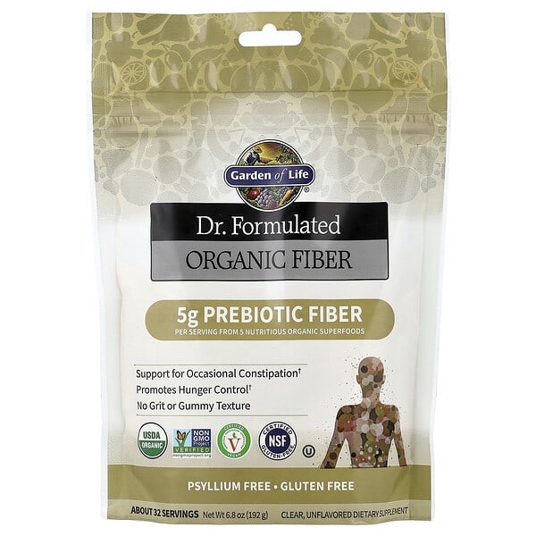 Garden of Life, Dr. Formulated, органик Fiber, амтгүй, 6.8 oz (192 g)