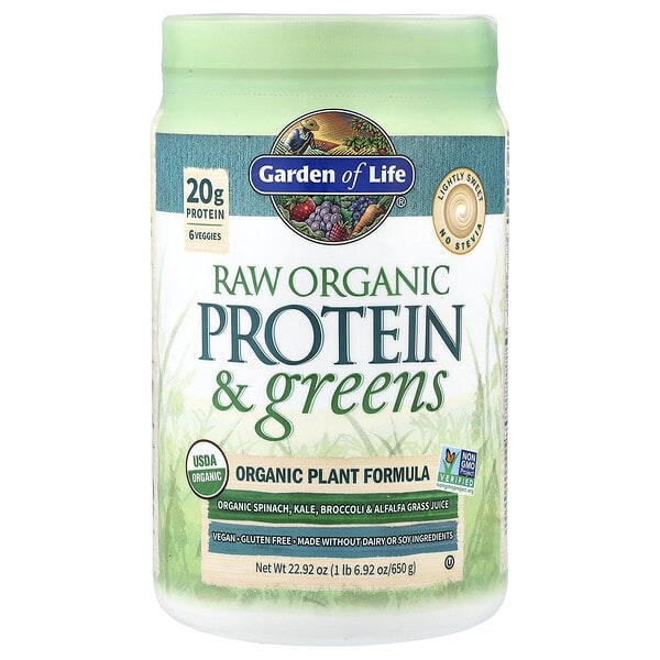 Garden of Life, Raw органик уураг & Greens, Lightly Sweet, 1 lb 6.92 oz (650 g)
