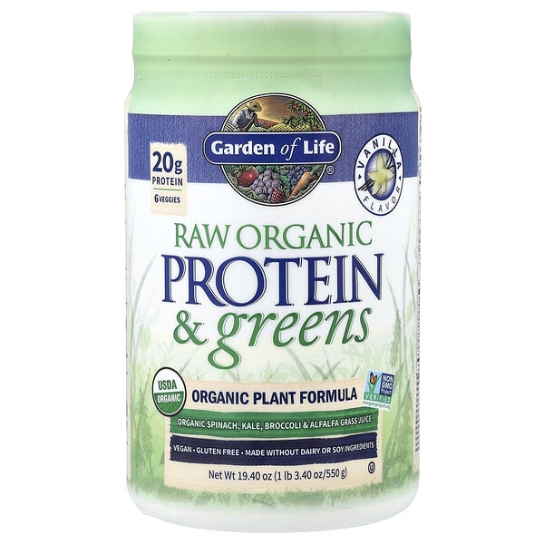 Garden of Life, Raw органик уураг & Greens, Vanilla, 1 lb 3.4 oz (550 g)