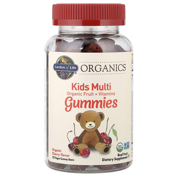 Garden of Life, Хүүхдийн Multi чихэр, органик Cherry, 120 Vegan Gummy Bears