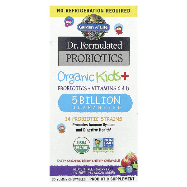 Garden of Life, Dr. Formulated Пробиотик, органик Хүүхдийн + Пробиотик + Витаминs C & D, Tasty органик жимс Cherry, 30 Yummy зажилдаг шахмал