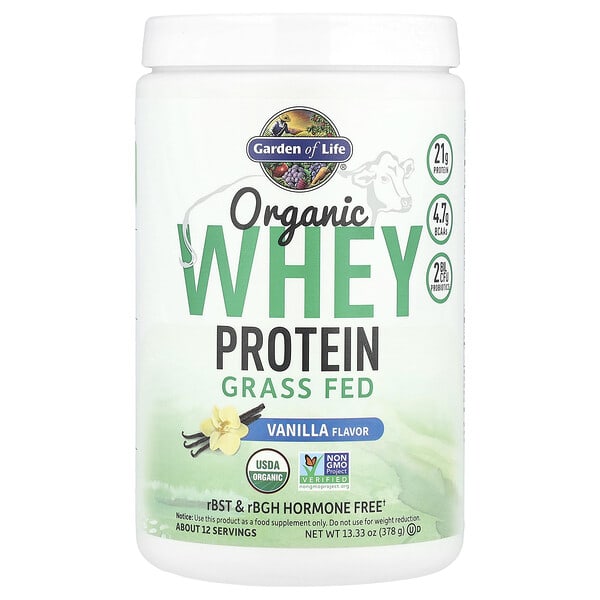 Garden of Life, органик шар сүүний уураг, Grass-Fed, Vanilla, 13.33 oz (378 g)