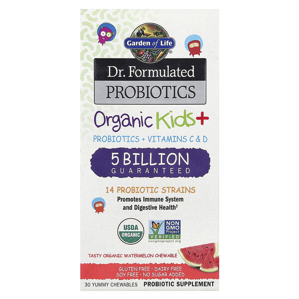 Garden of Life, органик Хүүхдийн+, Пробиотик + Витаминs C & D, Watermelon , 30 Yummy зажилдаг шахмал