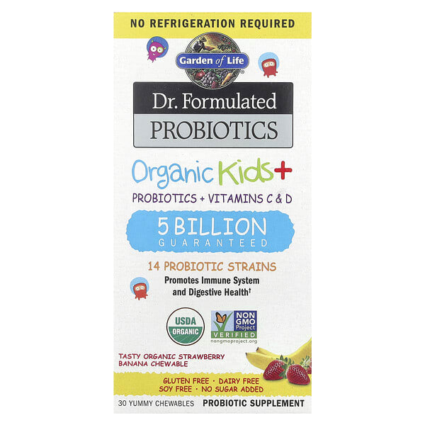 Garden of Life, Dr. Formulated Пробиотик, органик Хүүхдийн + зажилдаг шахмал, Tasty органик Strawberry Banana, 30 Yummy зажилдаг шахмал