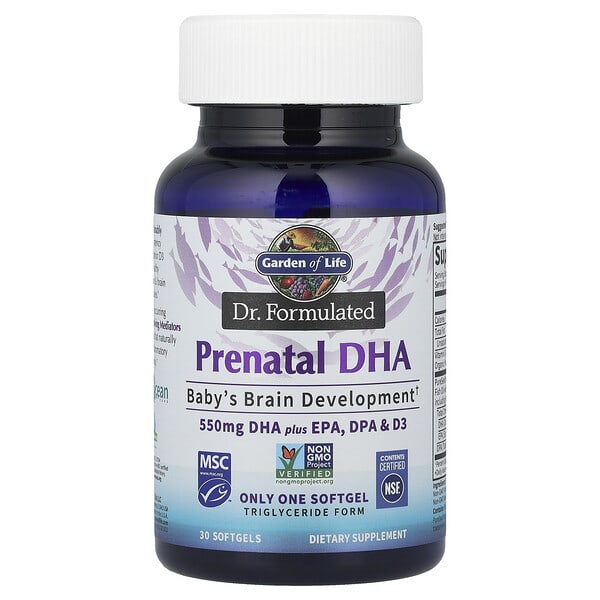 Garden of Life, Dr. Formulated, Жирэмсний DHA, 30 зөөлөн капсул